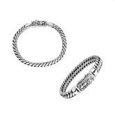 Sterling silver 10x5 mm Bali handcrafted bracelet with twisted design and oxidized finish.